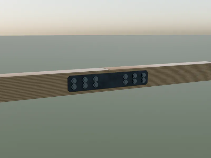Rendering: straight & splice plates in raw steel on timber